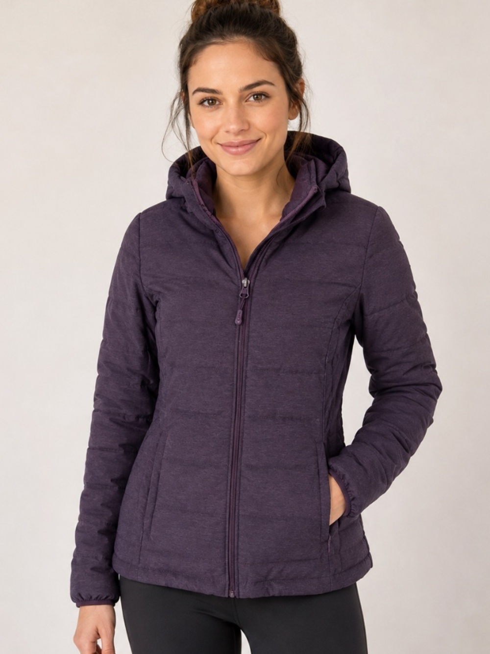 Heatkeep Womens Down Puffer Jacket‎ Purple Hooded Full Zip Small XS